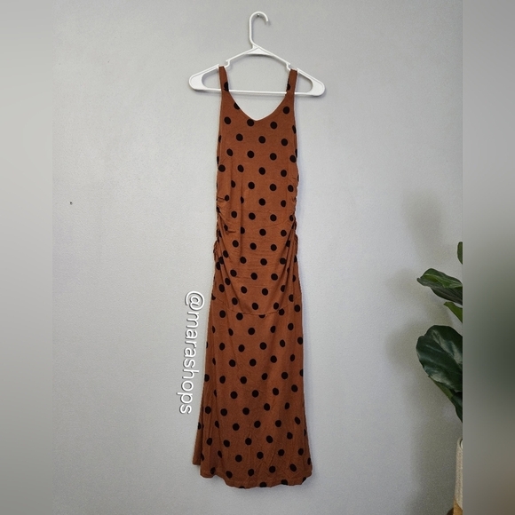 Anthropologie Polka Dot Ruched Midi Dress - Picture 6 of 7